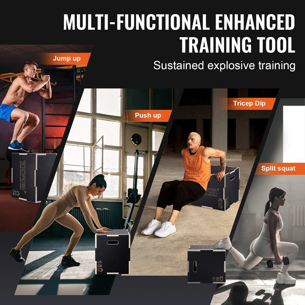 3 in 1 Plyometric Jump agility Box, 20/18/16 Inch Wooden Plyo Box, Platform & Jumping Agility Box