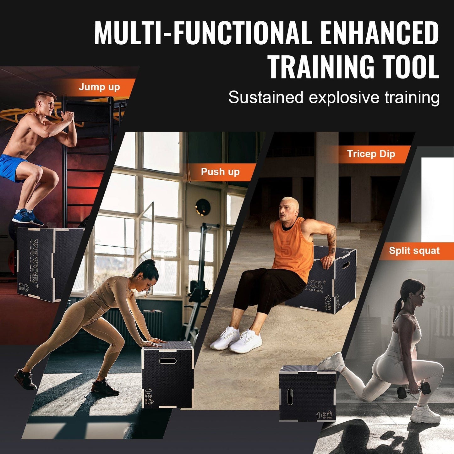 3 in 1 Plyometric Jump agility Box, 20/18/16 Inch Wooden Plyo Box, Platform & Jumping Agility Box
