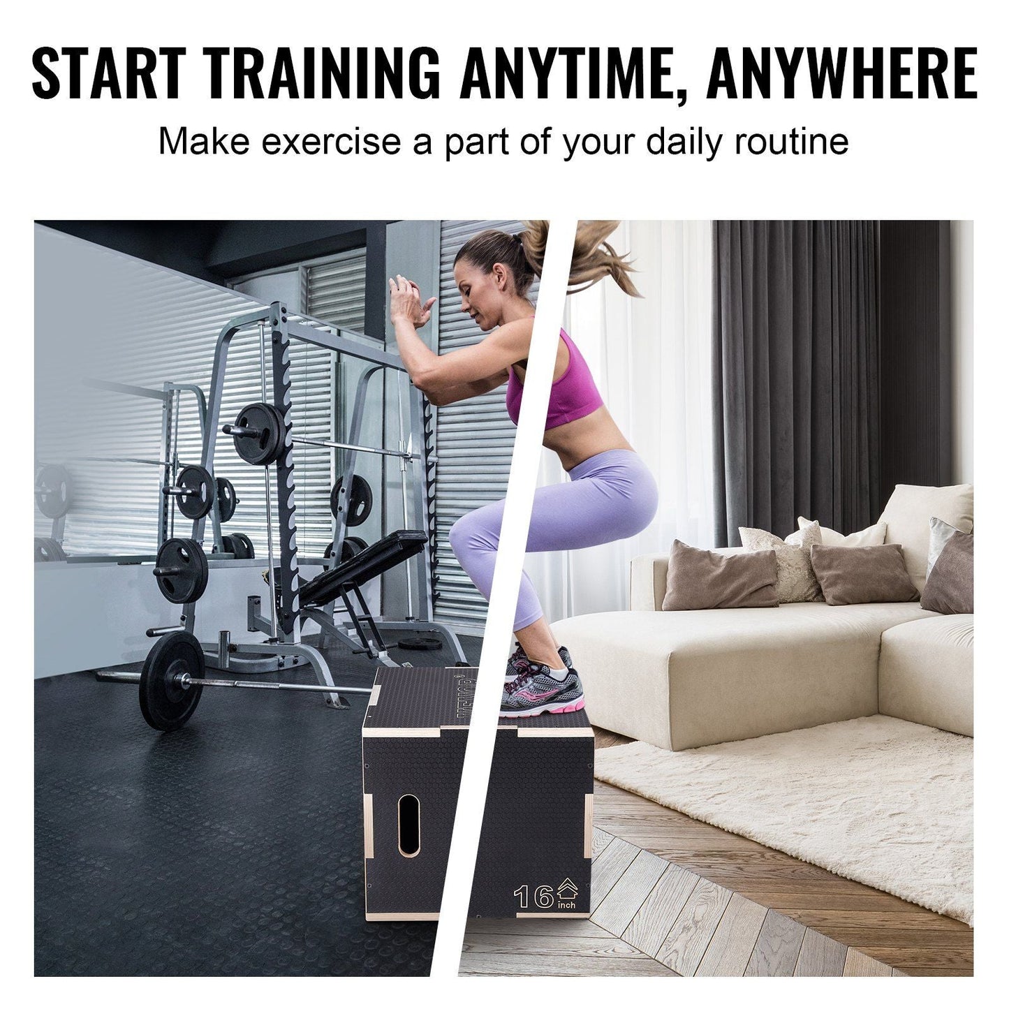 3 in 1 Plyometric Jump agility Box, 20/18/16 Inch Wooden Plyo Box, Platform & Jumping Agility Box
