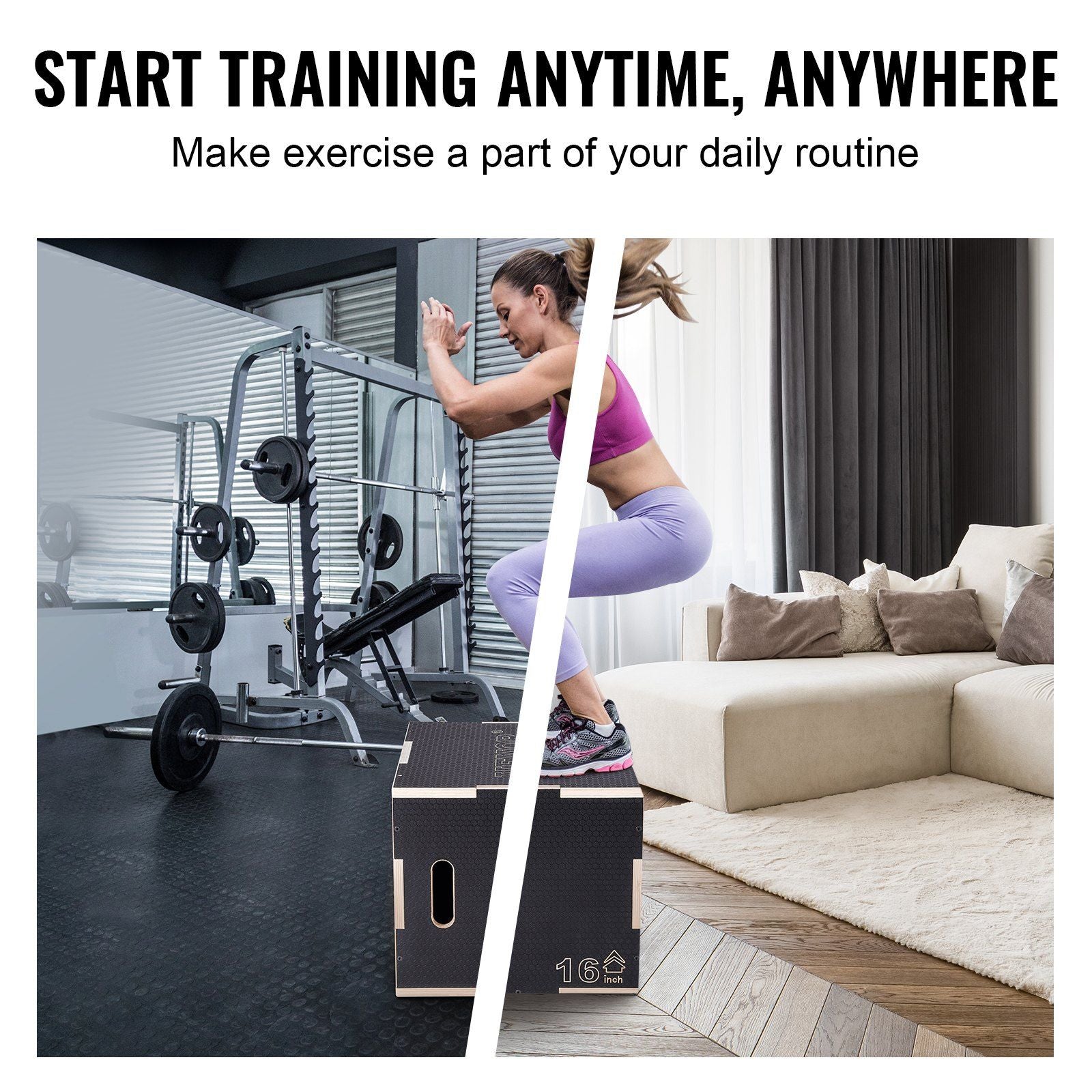 3 in 1 Plyometric Jump agility Box, 20/18/16 Inch Wooden Plyo Box, Platform & Jumping Agility Box